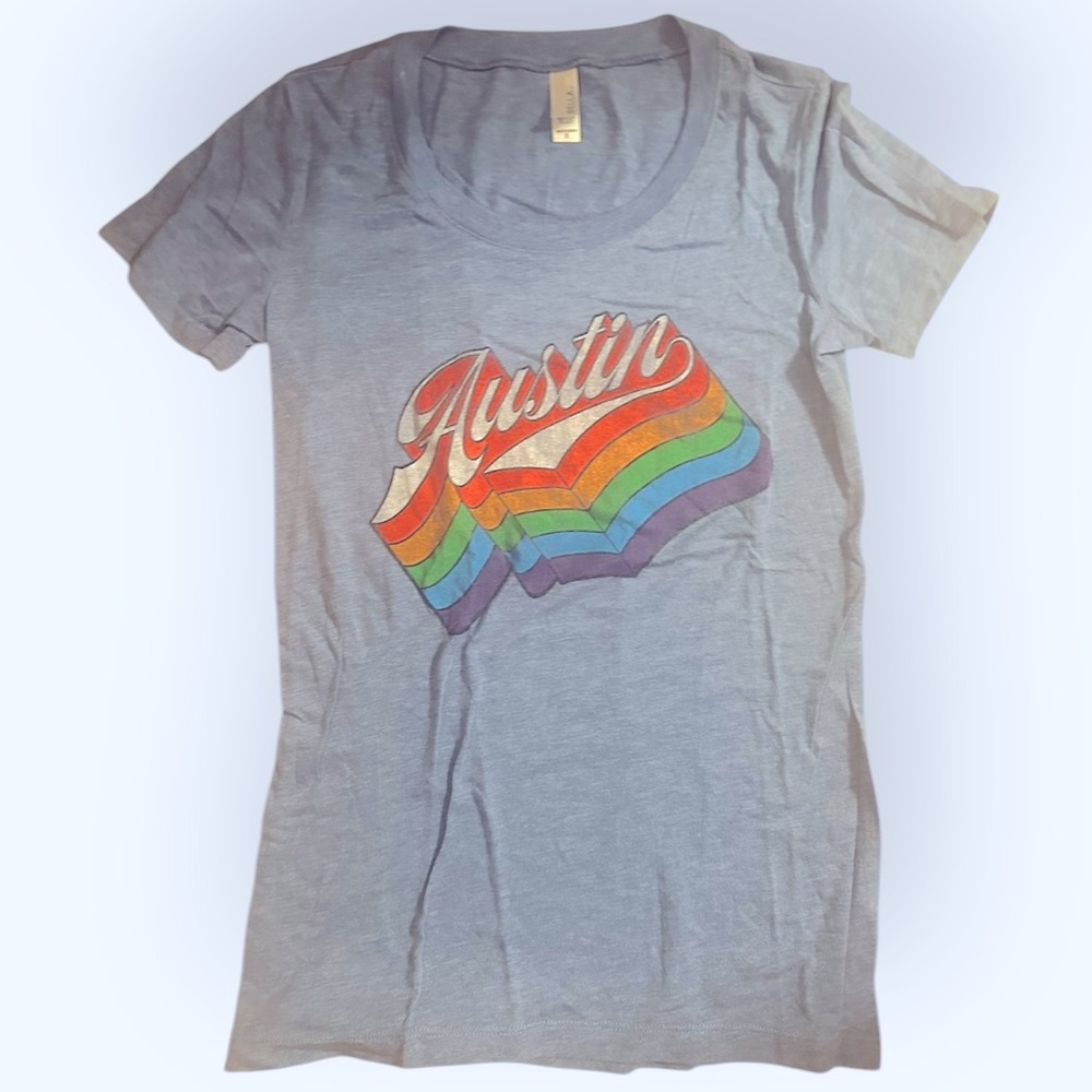 Retro Austin Graphic Tee, Light Blue, Size Small